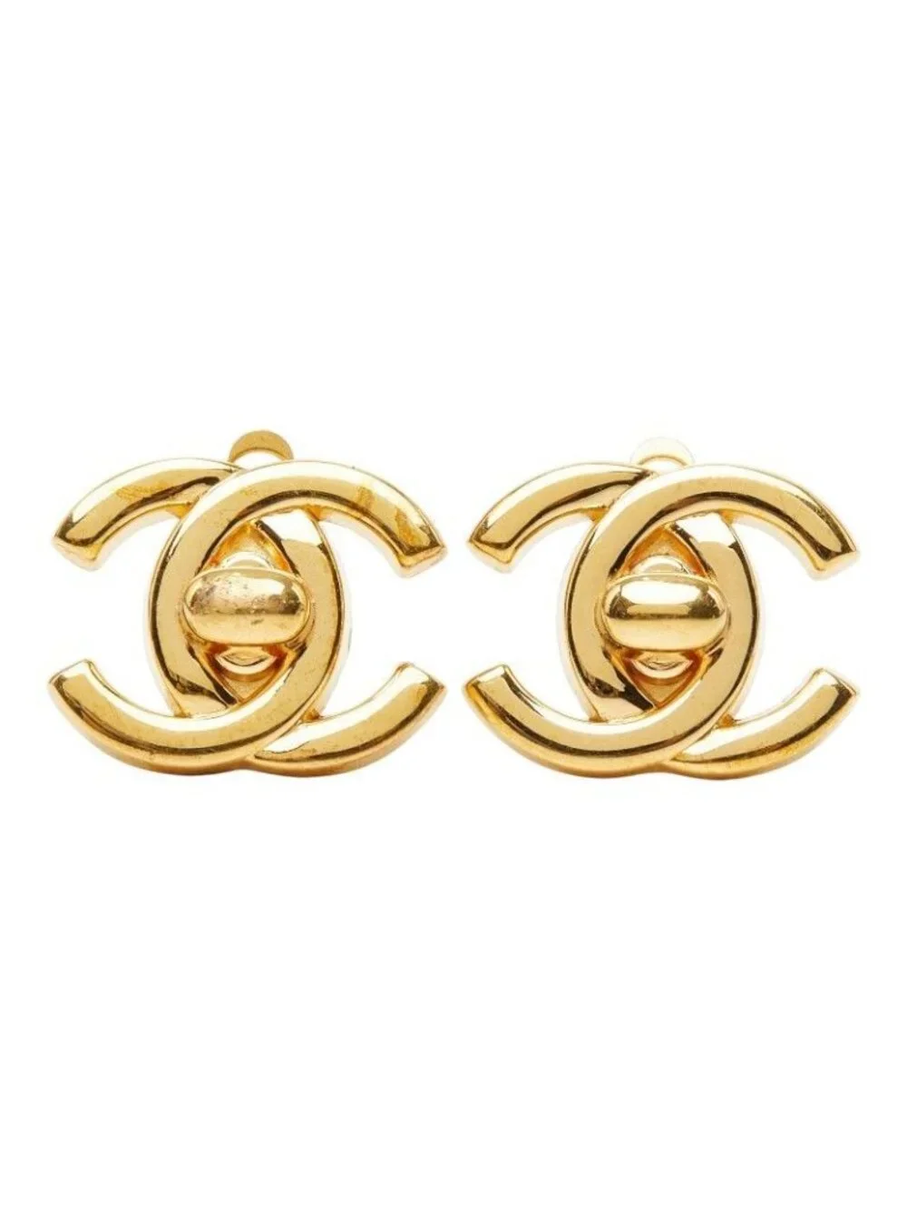 Chanel CC Logo Vintage Earrings 96 Gold Plated